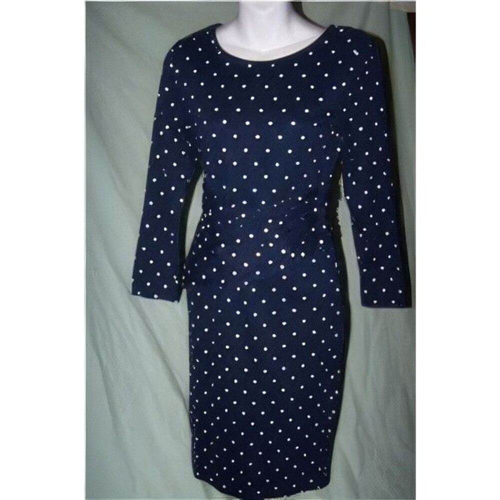 Vintage 80s Navy dotted faux sarong style wiggle bodycon bandage dress S/M